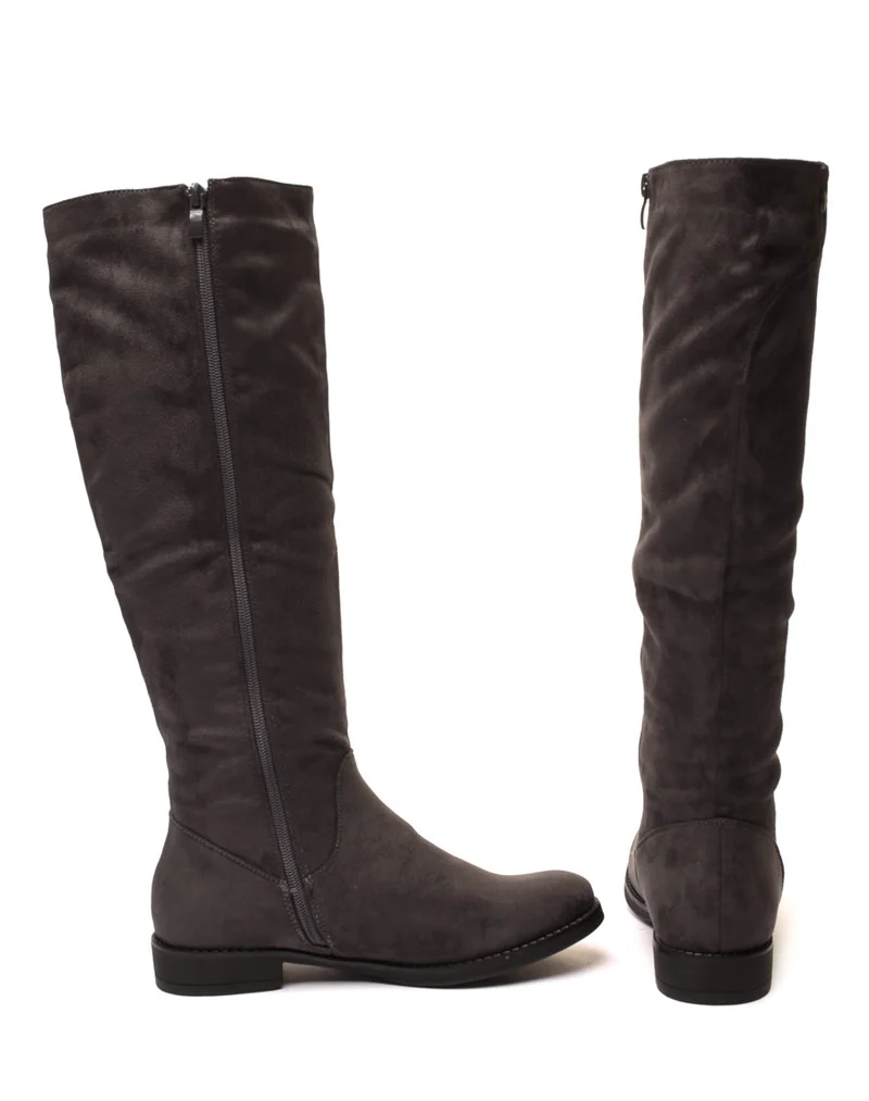 Bottes plates grises en suédine