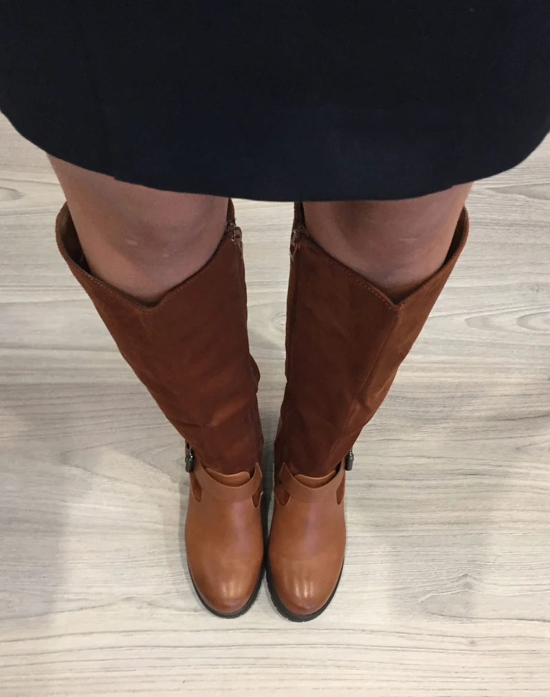 Bottes bi matières camel à talon mi haut