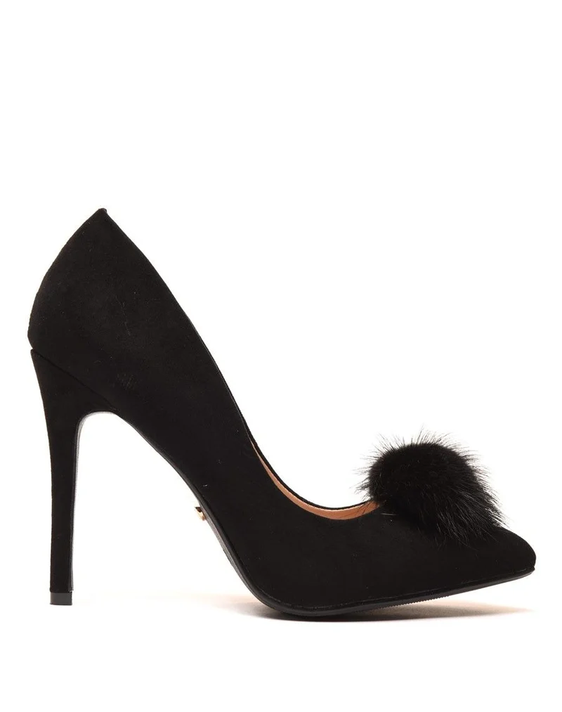 Escarpins noires en suédine avec pompon