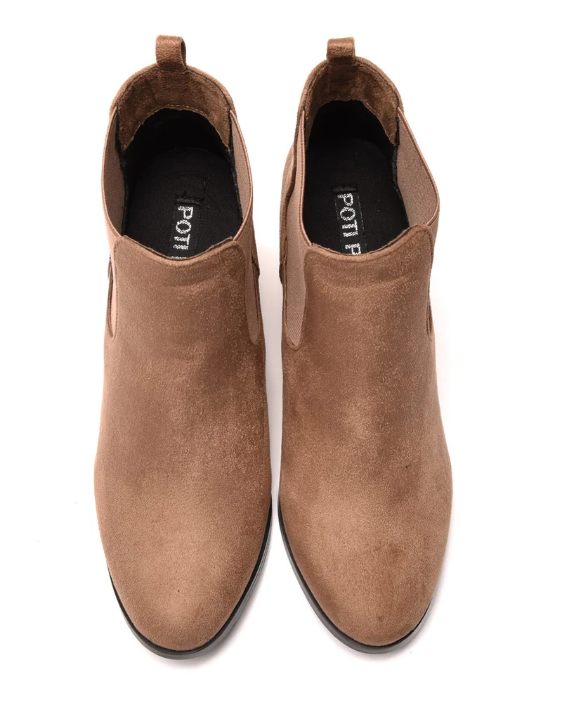 Bottines taupes à talon mi haut en suédine