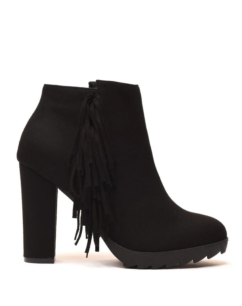 Bottines noires à franges en suédine