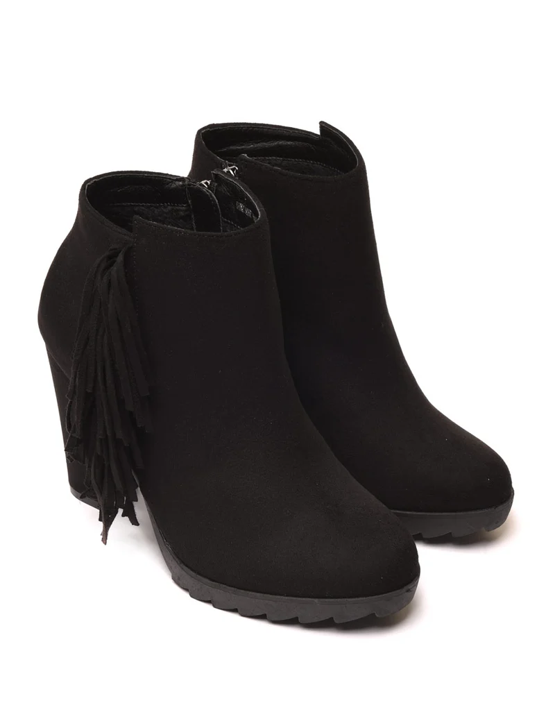 Bottines noires à franges en suédine
