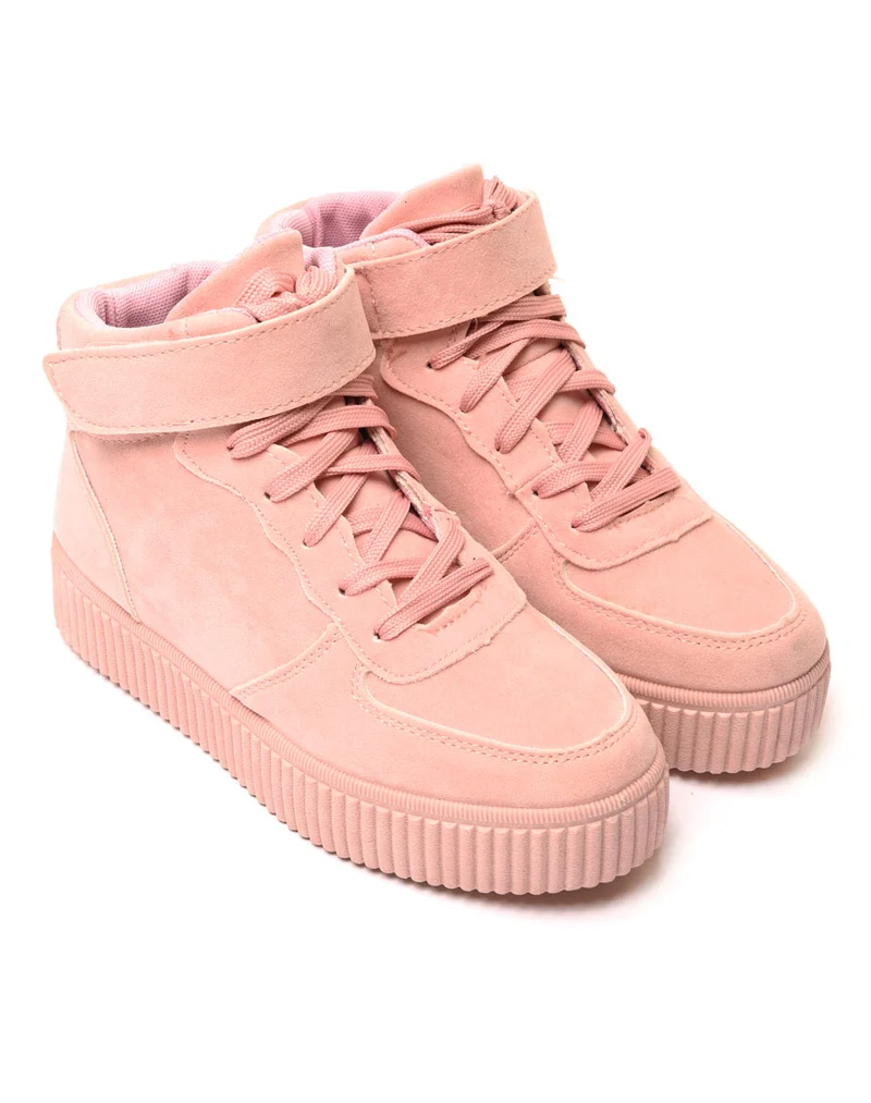 Baskets montantes à lacets en suédine rose pâle