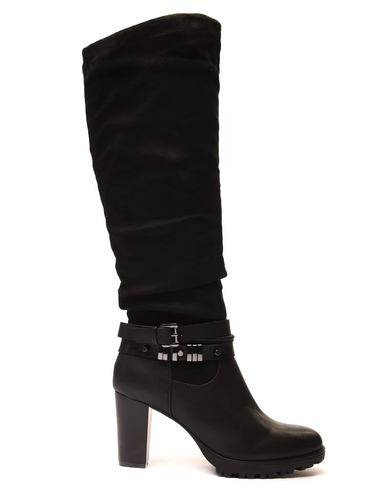 Bottes à talons bi matières noires