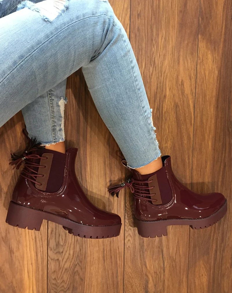 Bottines de pluie bordeaux avec lacet