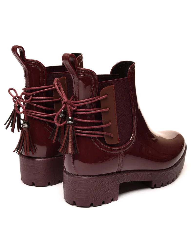 Bottines de pluie bordeaux avec lacet