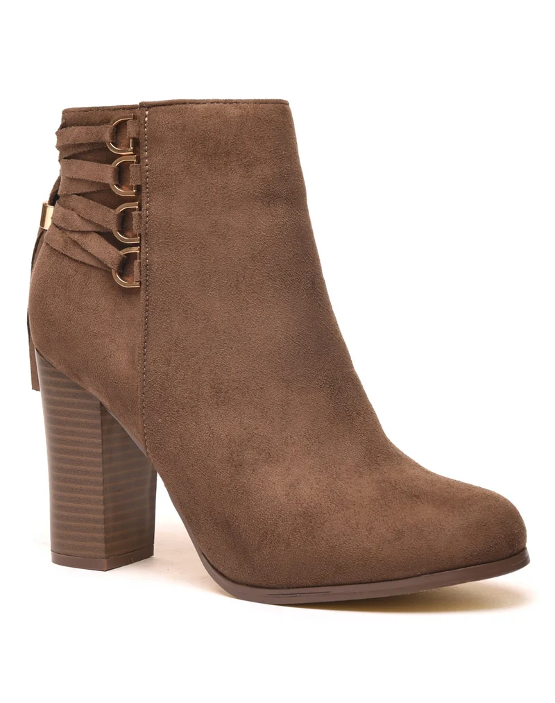 Bottines taupes suédine à talons et lacets arrière