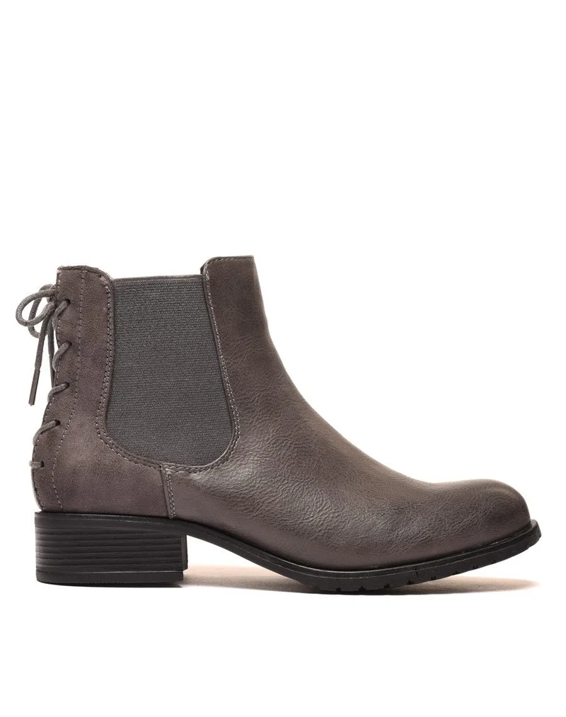 Bottines plates bi matières grises avec lacet décoratif arrière