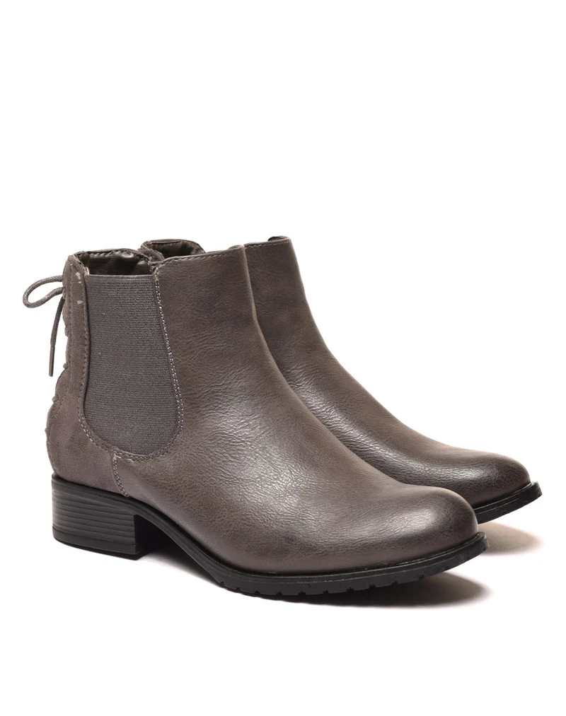 Bottines plates bi matières grises avec lacet décoratif arrière