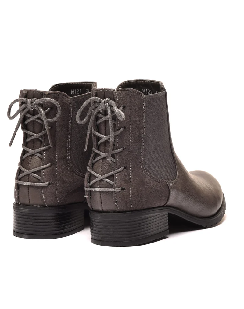 Bottines plates bi matières grises avec lacet décoratif arrière