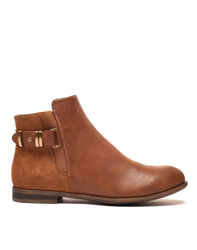 Boots plates camel bi-matières avec sangle