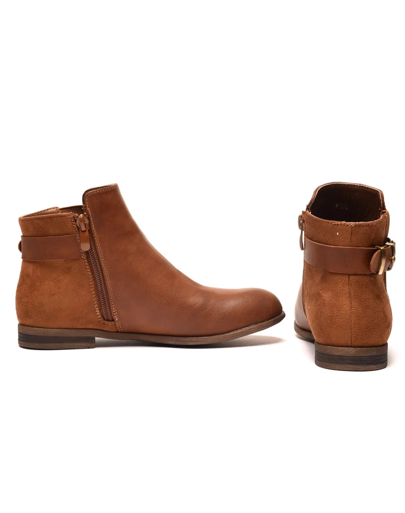 Boots plates camel bi-matières avec sangle