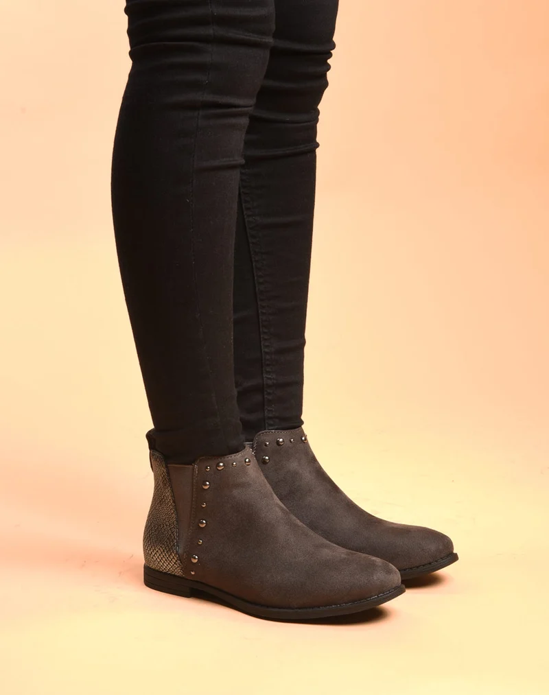 Bottines plates grises avec motifs python brillant
