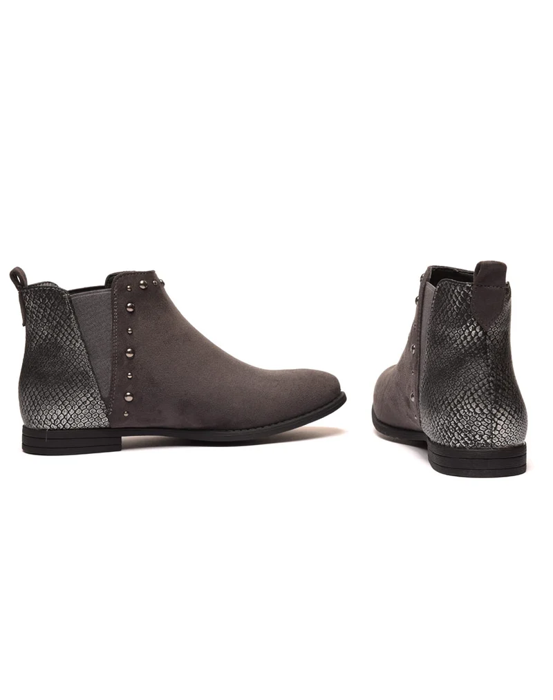 Bottines plates grises avec motifs python brillant