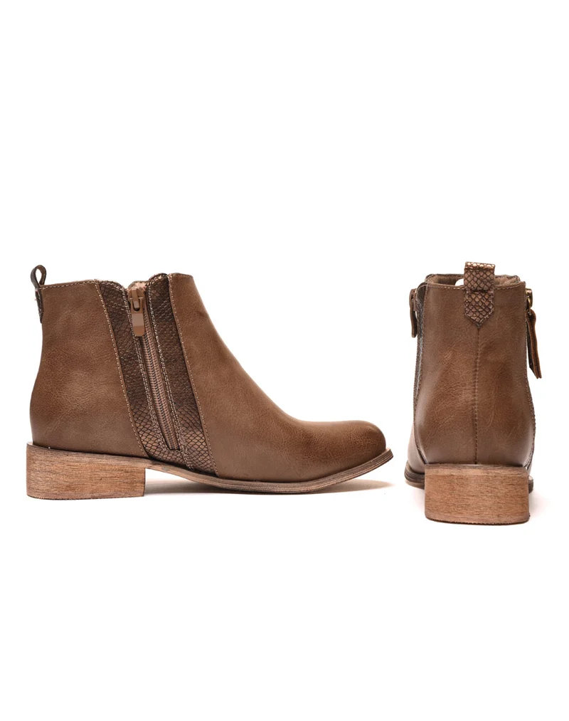 Bottines plates taupes avec motifs python