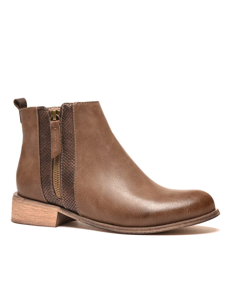 Bottines plates taupes avec motifs python