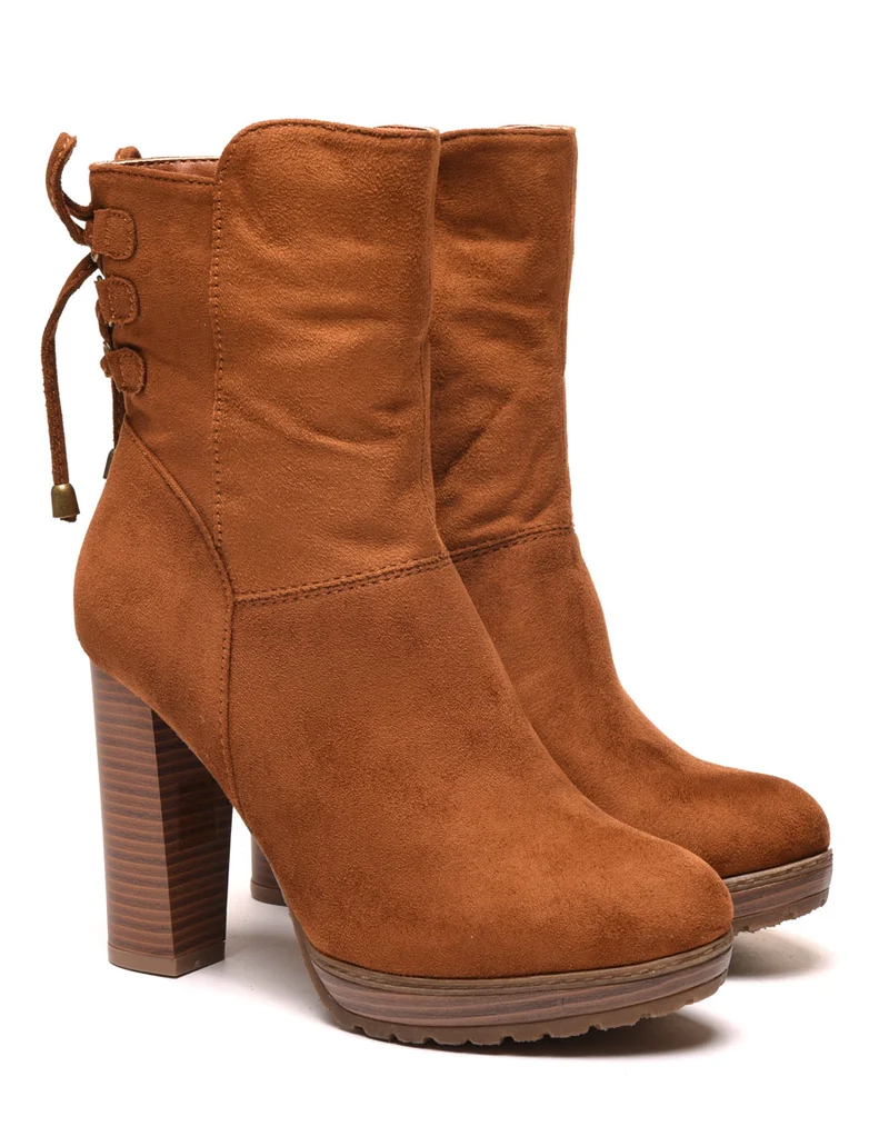 Bottines hautes camel à talons & lacet façon corset