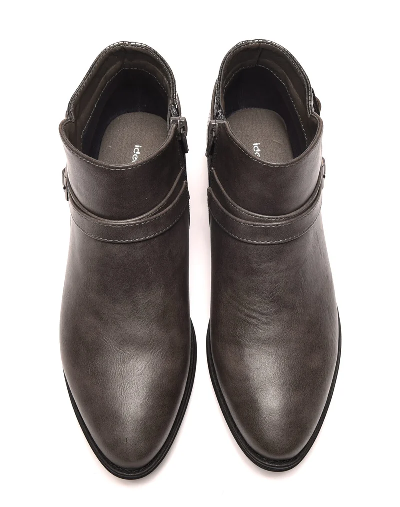 Bottines plates grises bi matières avec fines lanières