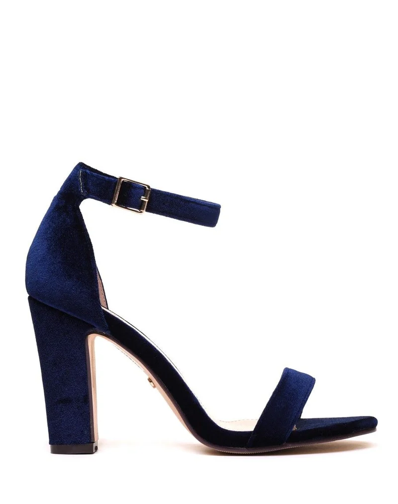 Sandales en velours bleues nuit à talons