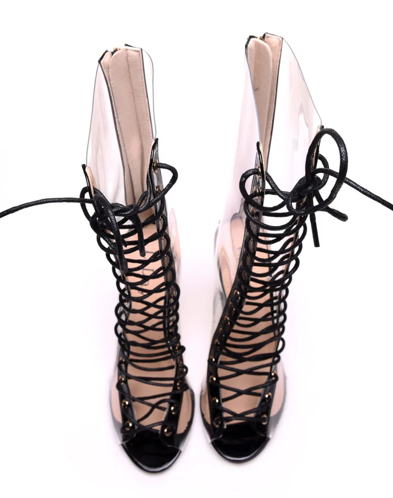 Bottes hautes noires à talons transparents