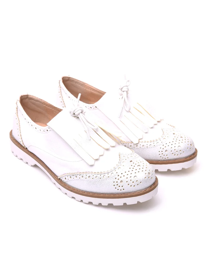Derbies bi matières blanches à franges