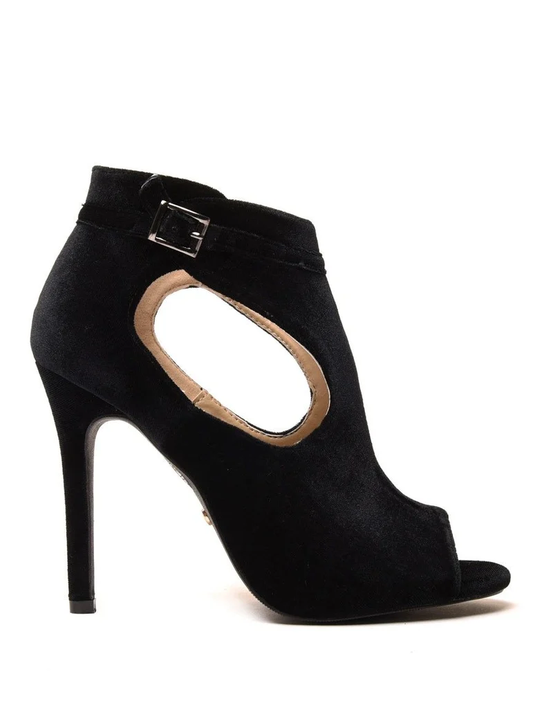 Sandales noires à talons ajourées en velours