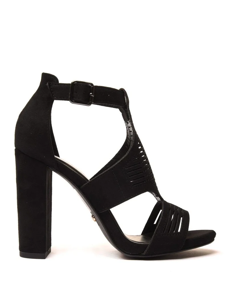 Sandales noires en suédine à gros talons