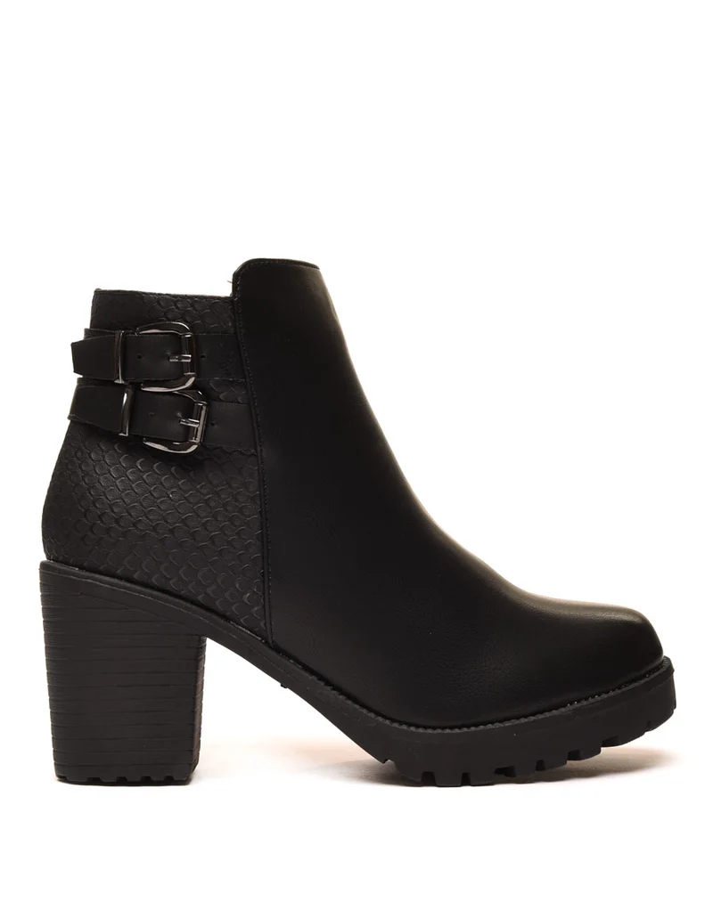 Bottines bi matières noires à talon mi haut