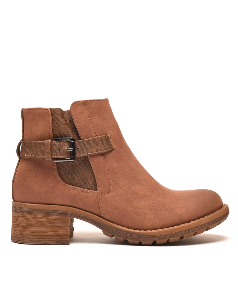Bottines camelles avec lanière à boucle et motifs