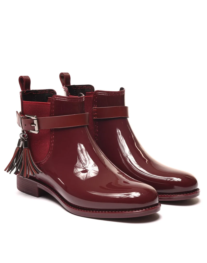 Bottines de pluie bordeaux avec lanière