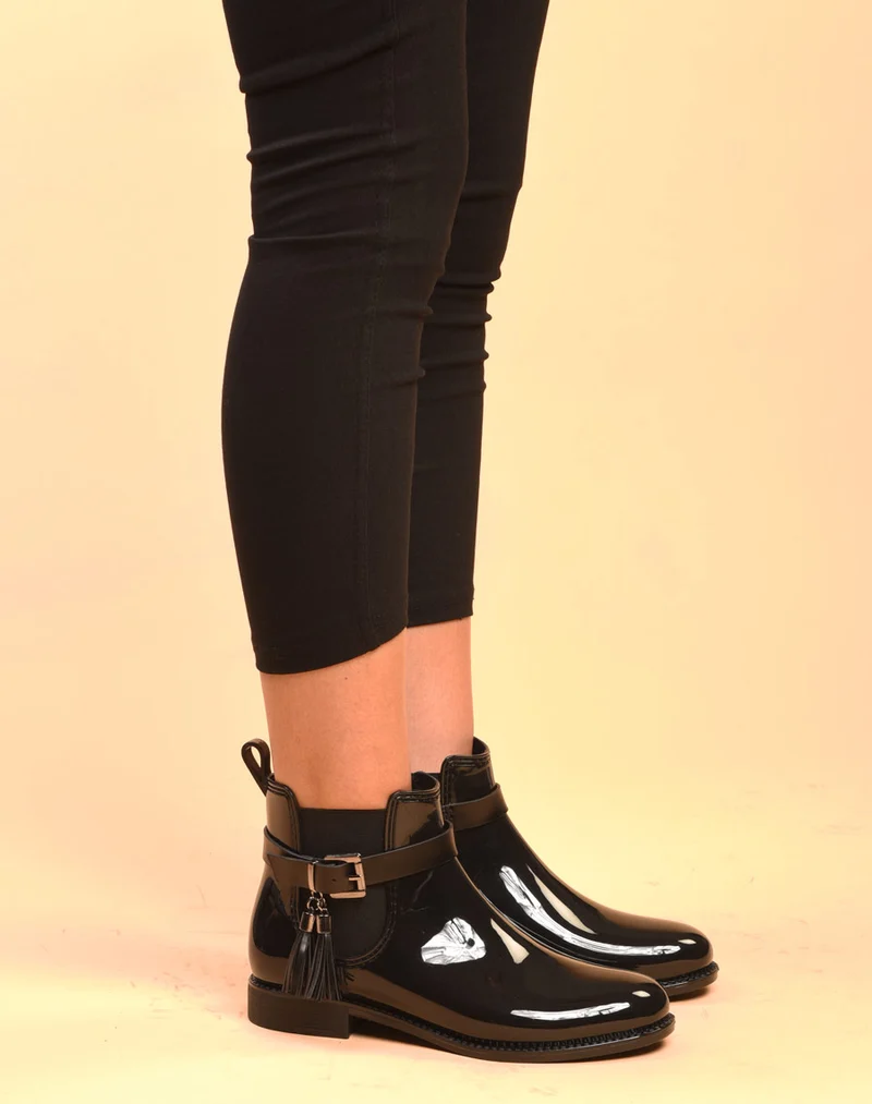 Bottines de pluie noires avec lanière