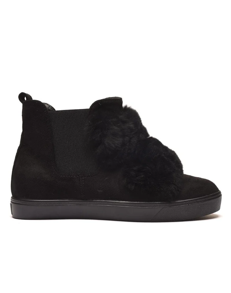 Baskets montantes noires avec moumoutes et élastiques