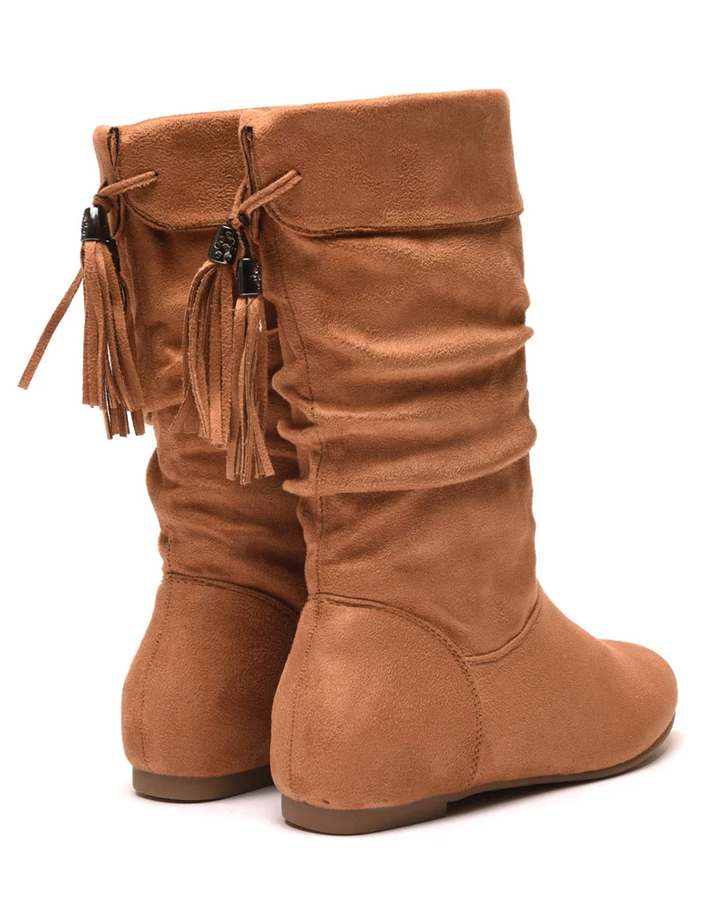 Bottes mi hautes camel avec rabat sur le haut