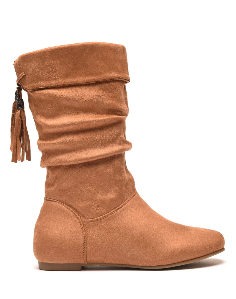 Bottes mi hautes camel avec rabat sur le haut
