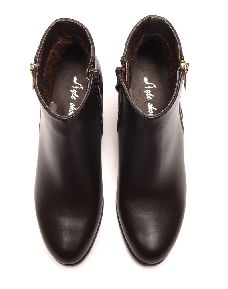 Bottines à talons marron avec fermeture & motifs python