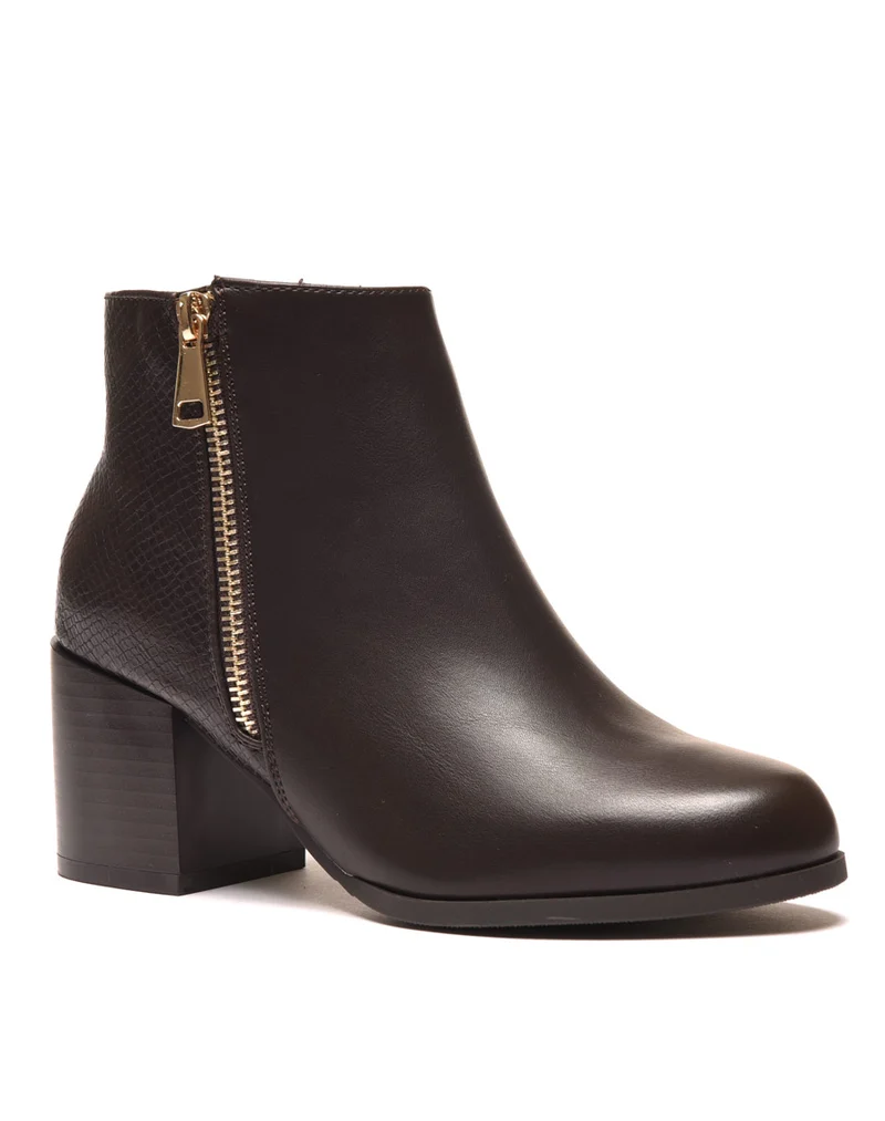 Bottines à talons marron avec fermeture & motifs python