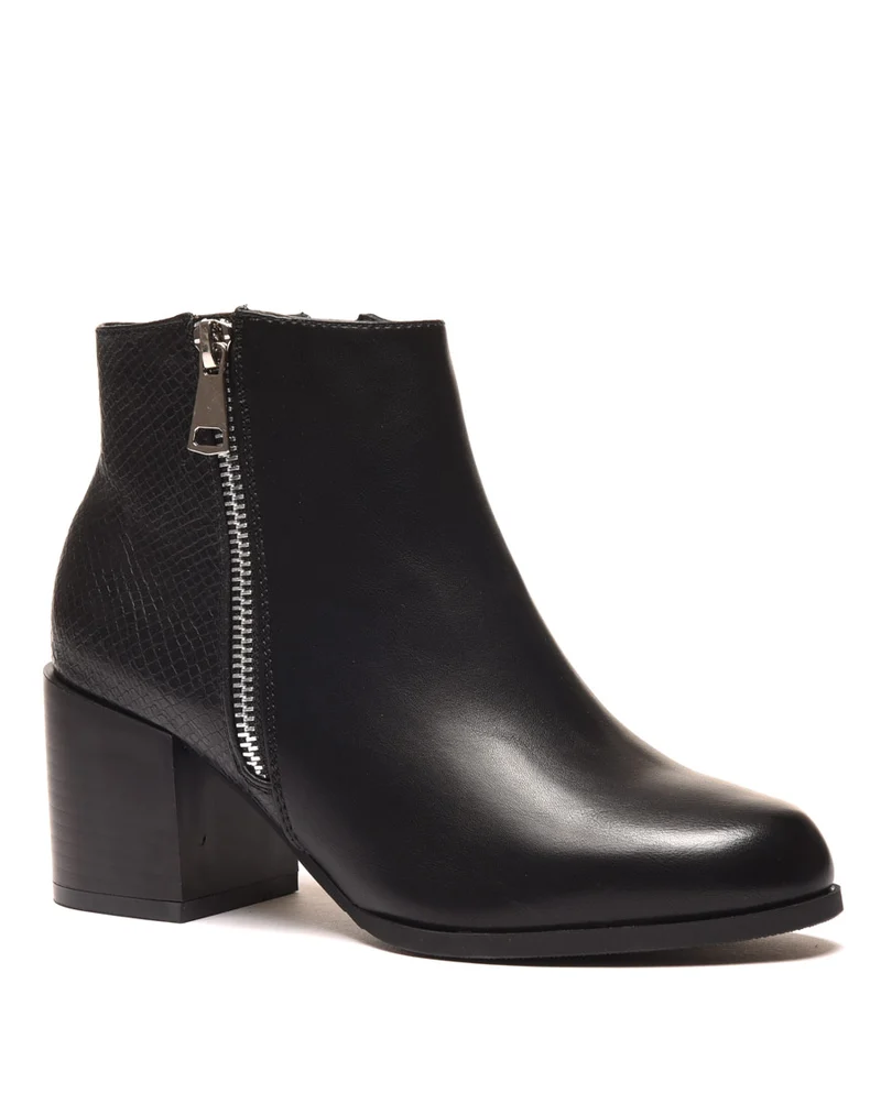 Bottines à talons noires avec fermeture & motifs python