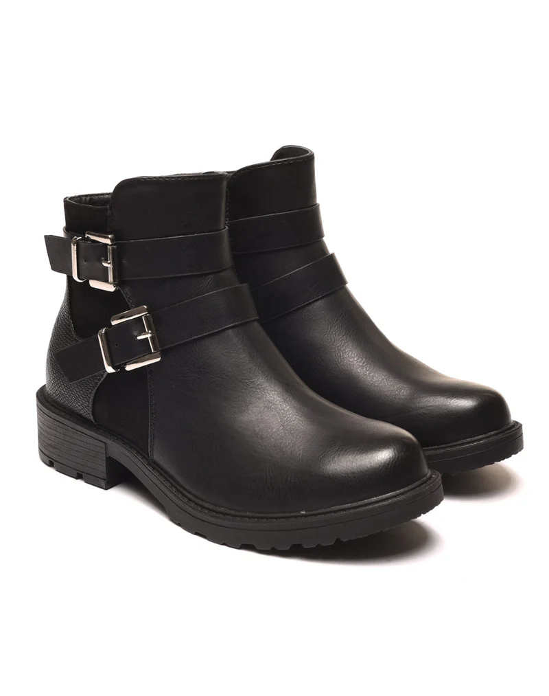 Bottines plates noires avec doubles lanières