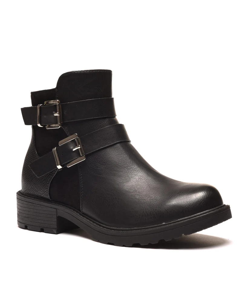 Bottines plates noires avec doubles lanières