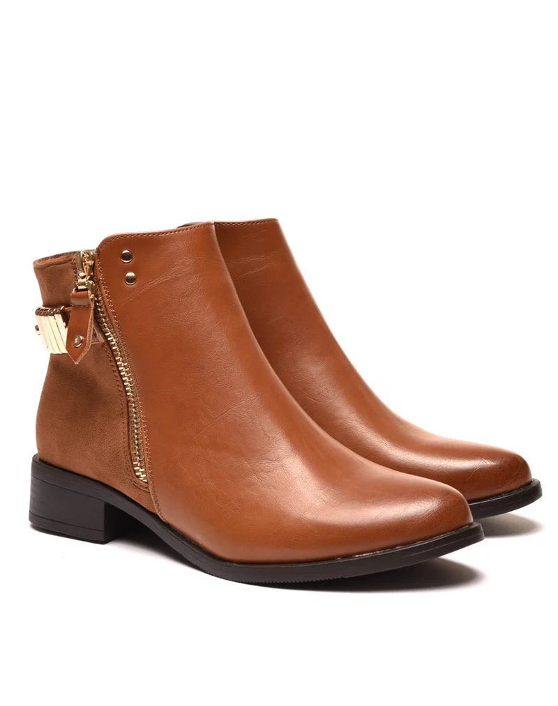 Bottines camel plates bi matières avec détails à l'arrière