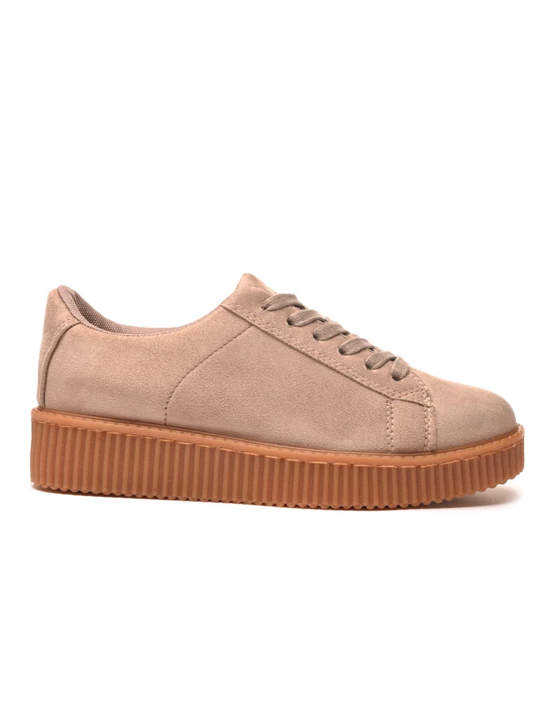 Baskets beiges effet daim avec grosse semelle
