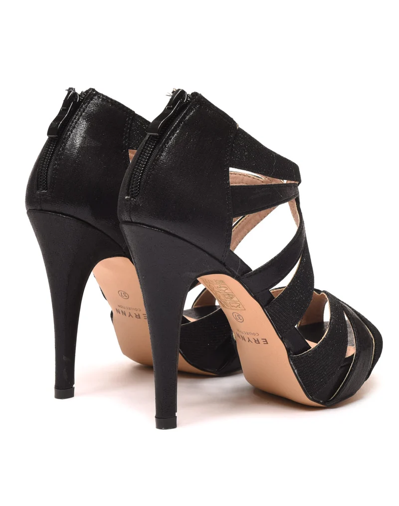 Sandales à talon noires avec brides pailletées