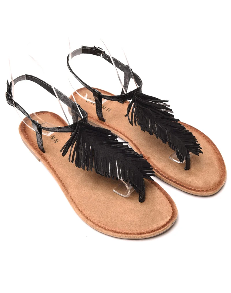 Nu-pieds noir avec franges