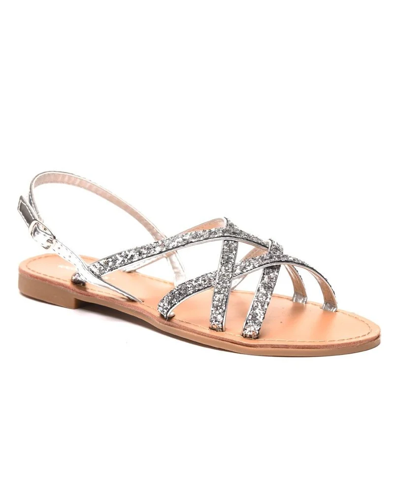 Nu-pied pailleté à bride argent