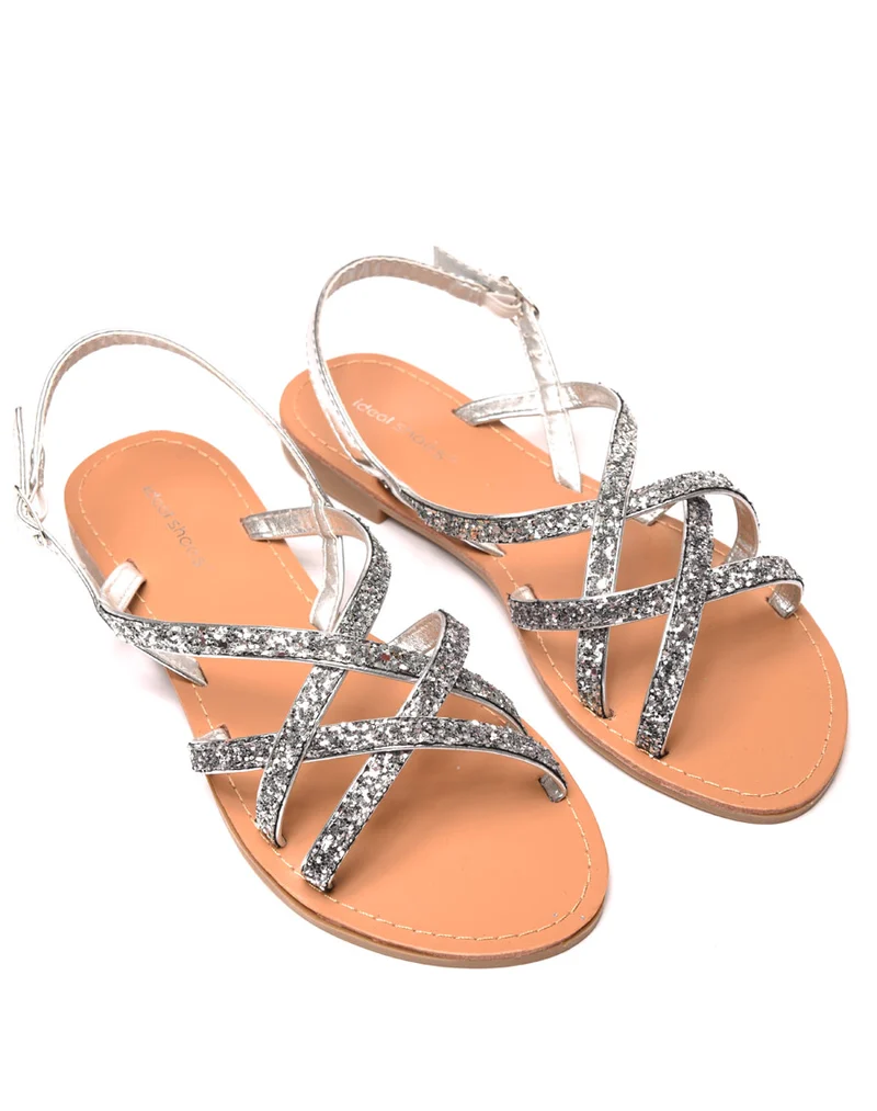 Nu-pied pailleté à bride argent