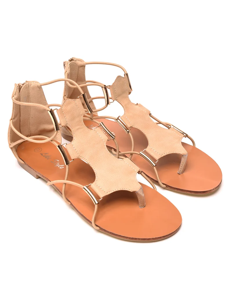 Sandale plate avec élastique beige