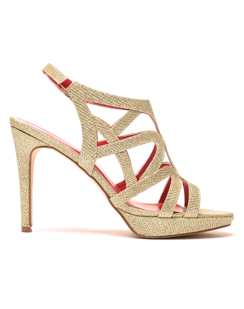 Sandales à paillettes et scratch doré