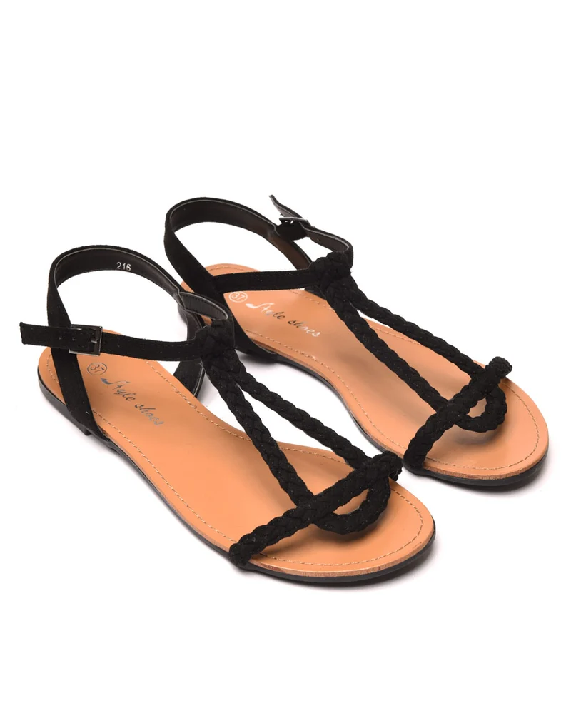 Sandale/nu pieds tressé noire