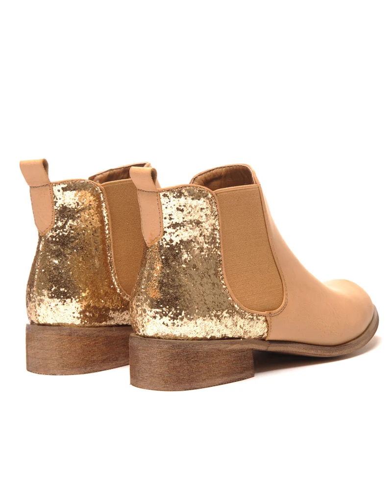 Chelsea boots camel pailletées court
