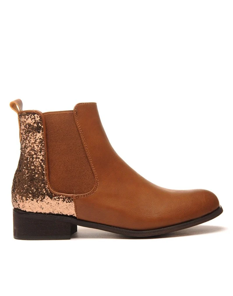Chelsea boots camel à paillètes